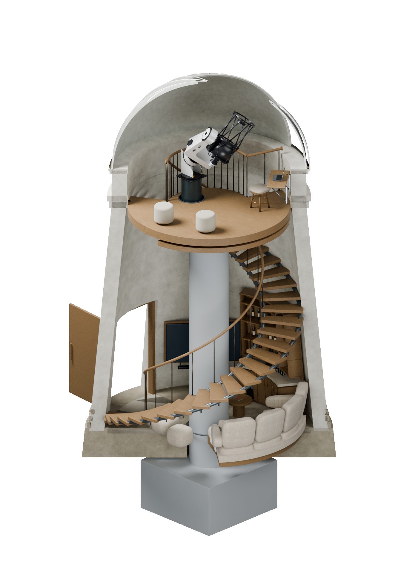 The same unselected windmill support seen from the reverse side, showing the stair, observing floor and hatch.
